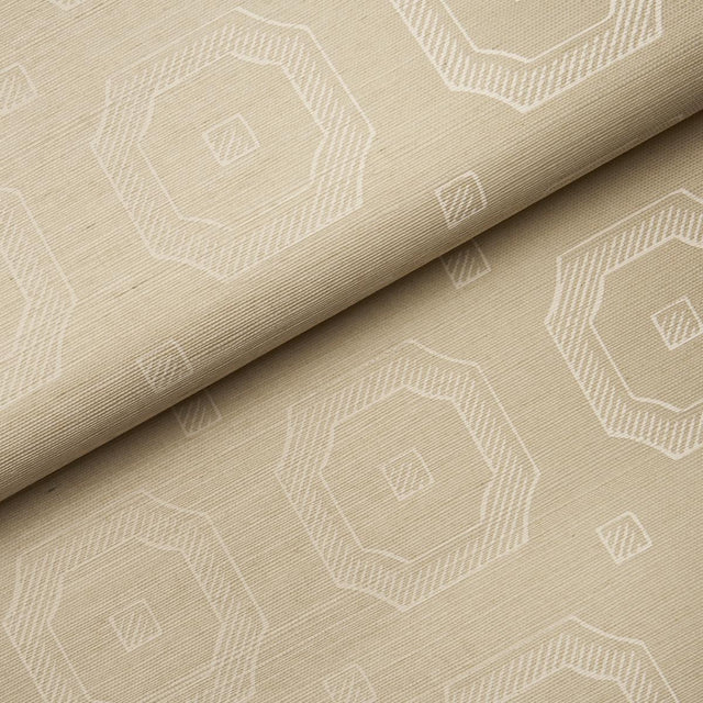 Schumacher Beveled Frame Sisal Oyster Wallpaper