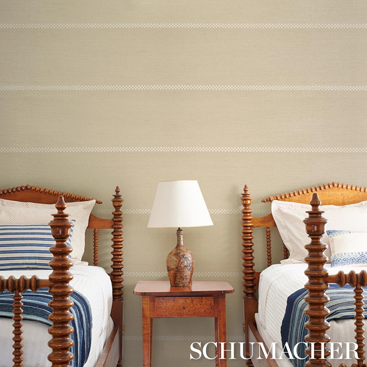 Schumacher Checkered Stripe Sisal Birch Wallpaper