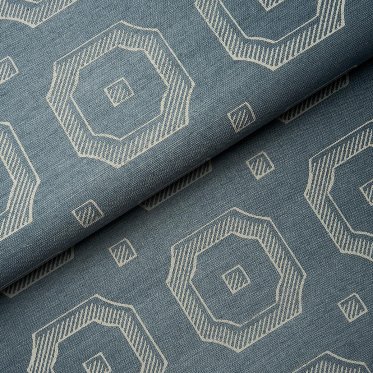 Schumacher Beveled Frame Sisal Denim Wallpaper