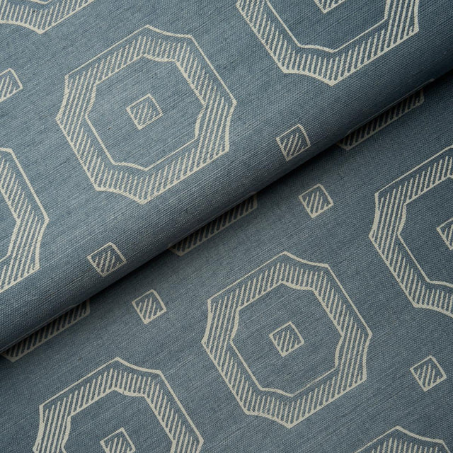 Schumacher Beveled Frame Sisal Denim Wallpaper