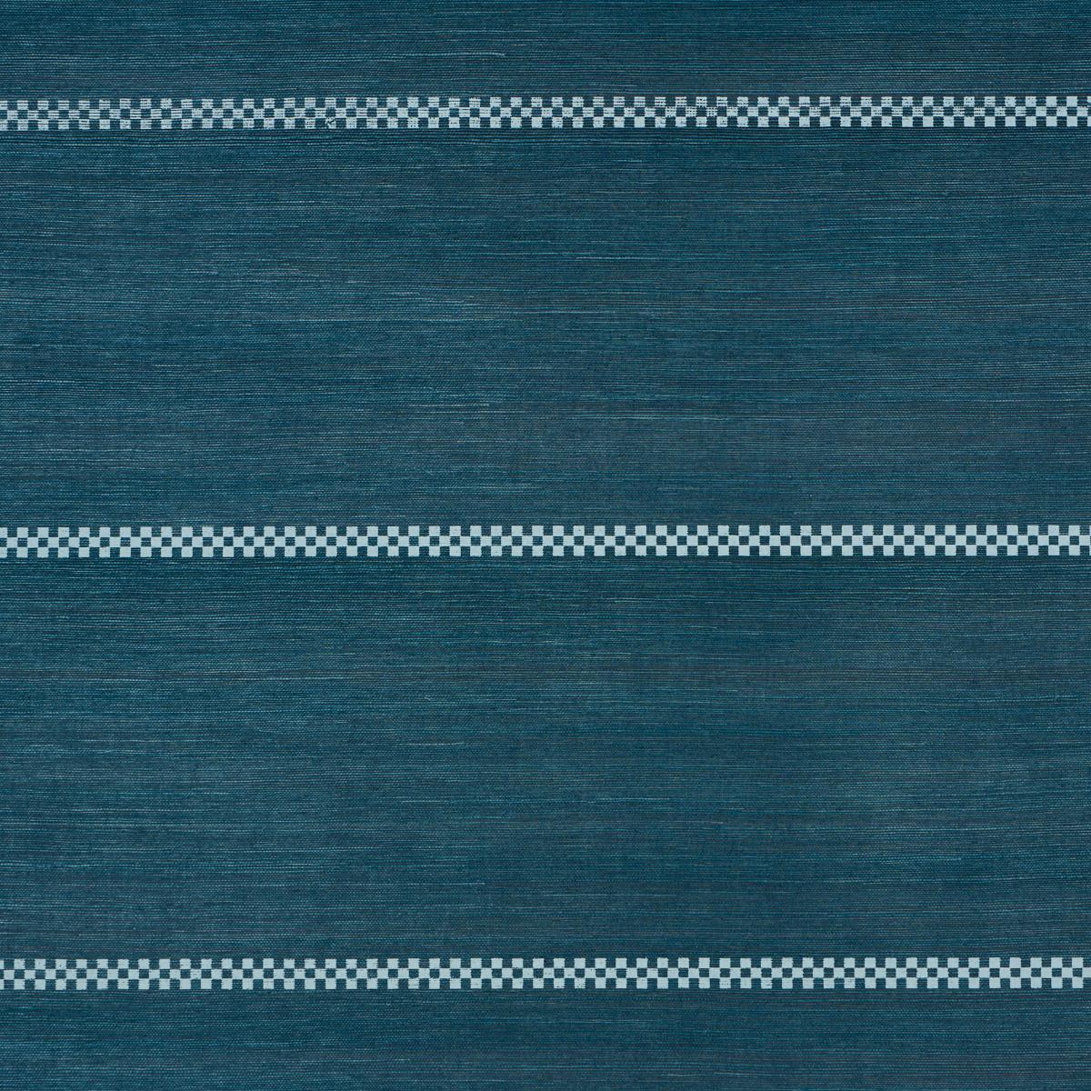 Schumacher Checkered Stripe Sisal Peacock Wallpaper