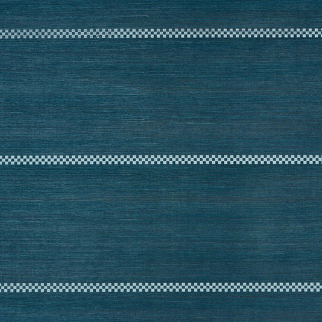 Schumacher Checkered Stripe Sisal Peacock Wallpaper
