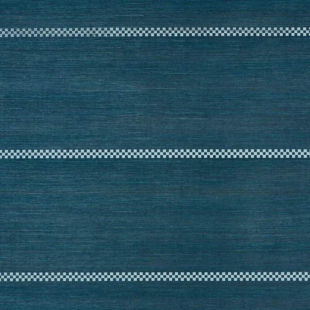 Schumacher Checkered Stripe Sisal Peacock Wallpaper
