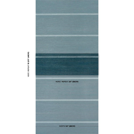 Schumacher Checkered Stripe Sisal Peacock Wallpaper