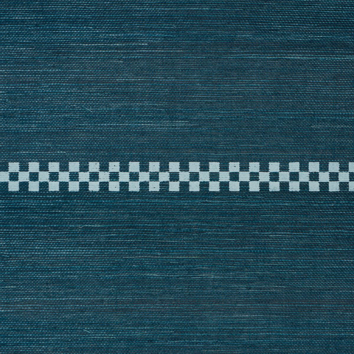 Schumacher Checkered Stripe Sisal Peacock Wallpaper
