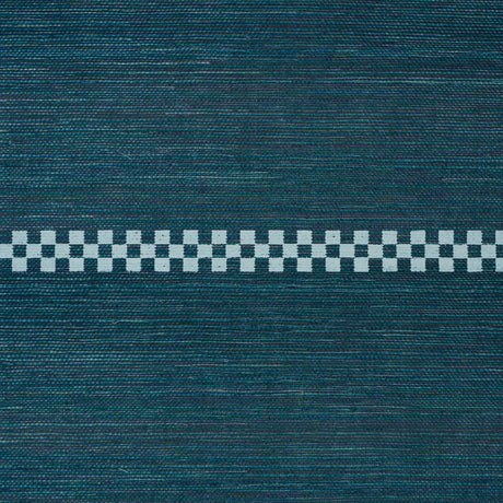 Schumacher Checkered Stripe Sisal Peacock Wallpaper