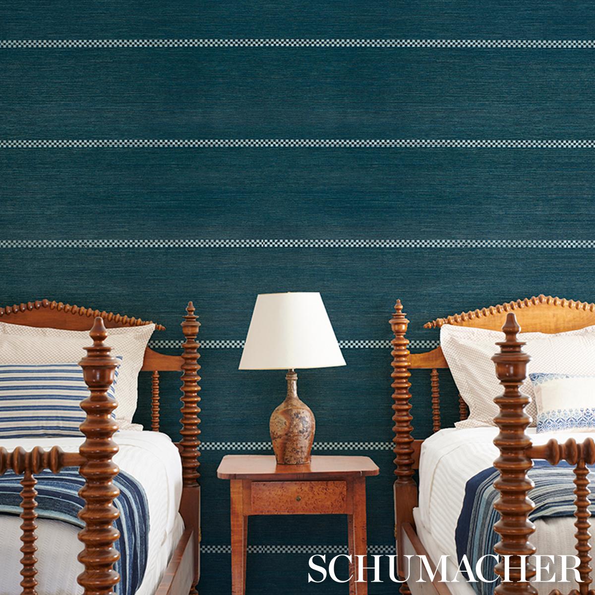 Schumacher Checkered Stripe Sisal Peacock Wallpaper – DecoratorsBest