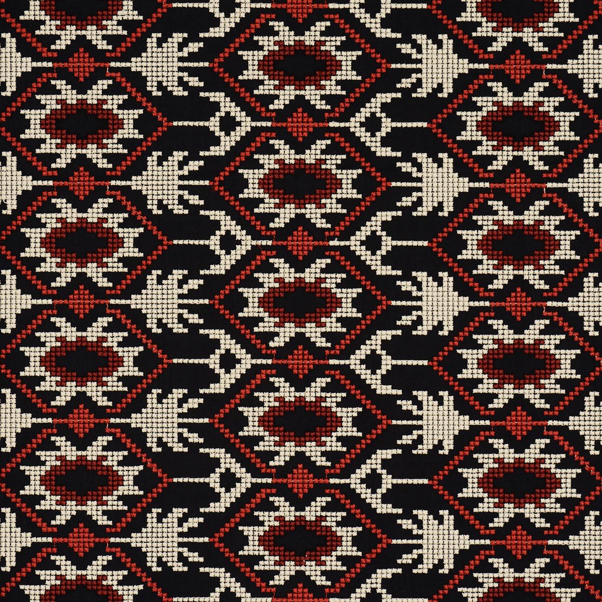 Schumacher Andean Tribute Embroidery Ruby Midnight Shadows Fabric