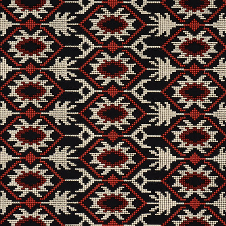 Schumacher Andean Tribute Embroidery Ruby Midnight Shadows Fabric