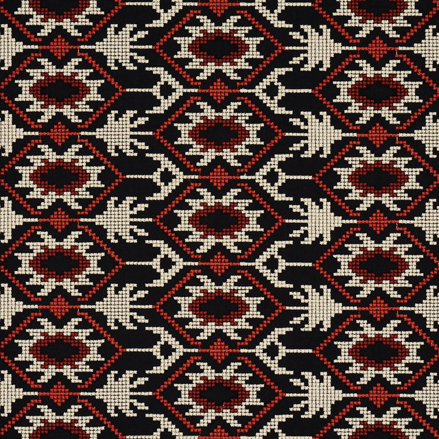 Schumacher Andean Tribute Embroidery Ruby Midnight Shadows Fabric