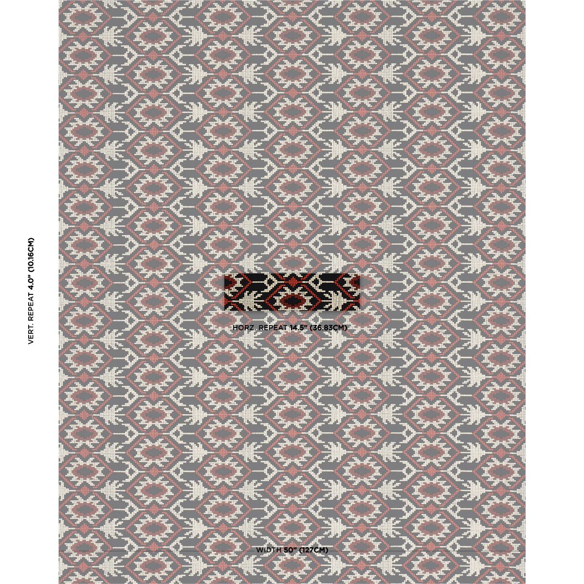 Schumacher Andean Tribute Embroidery Ruby Midnight Shadows Fabric