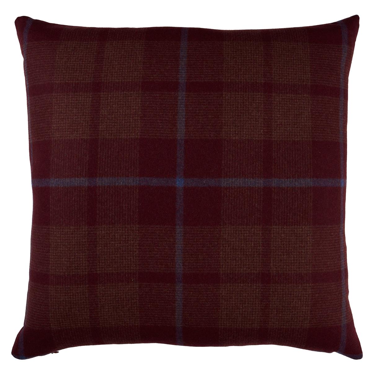 Schumacher Burgundy 18" x 18" Montana Wool Plaid Pillow