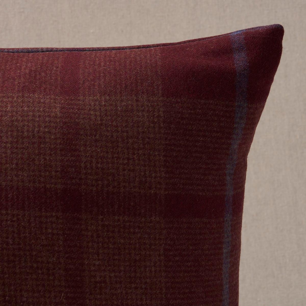 Schumacher Burgundy 18" x 18" Montana Wool Plaid Pillow