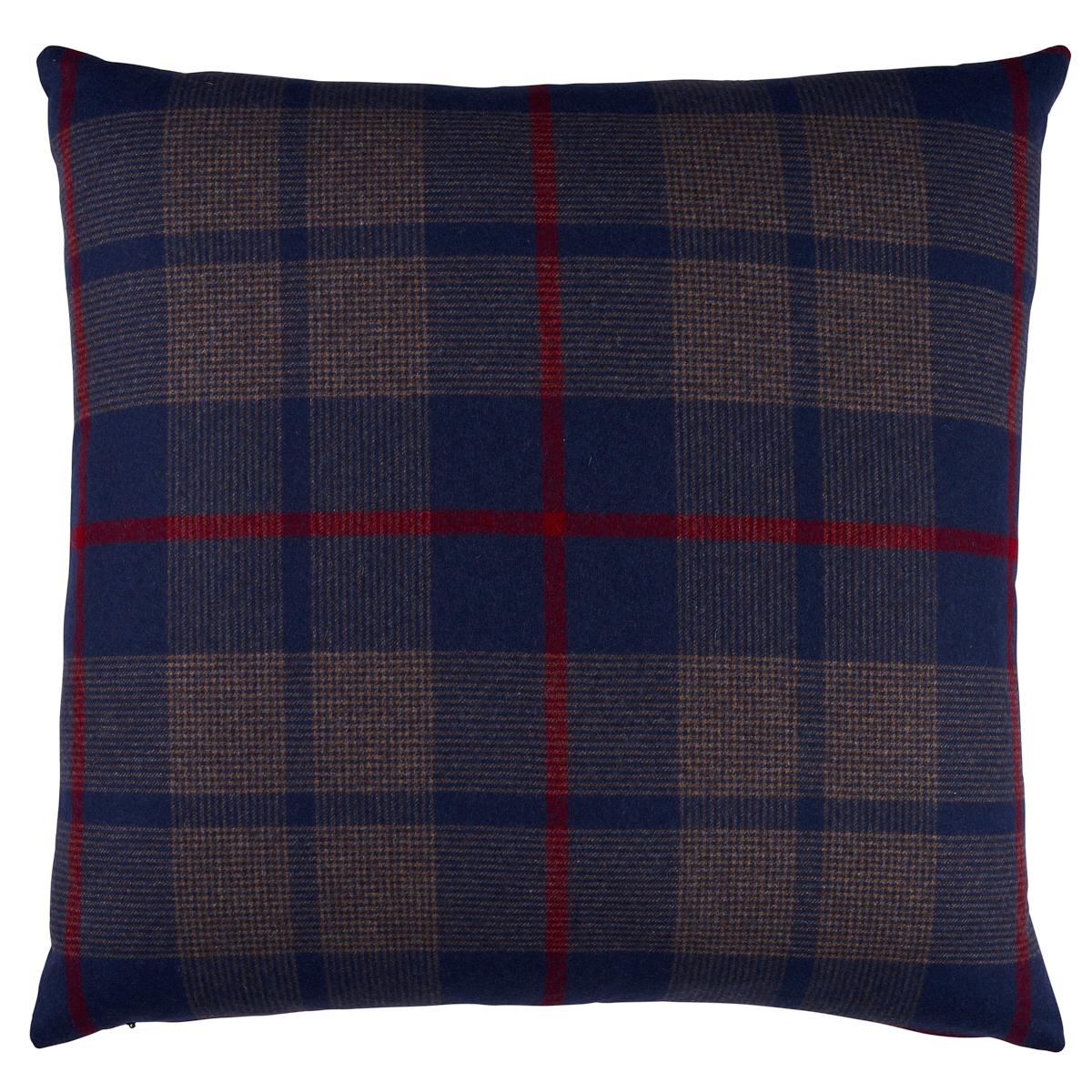 Schumacher Navy 18" x 18" Montana Wool Plaid Pillow