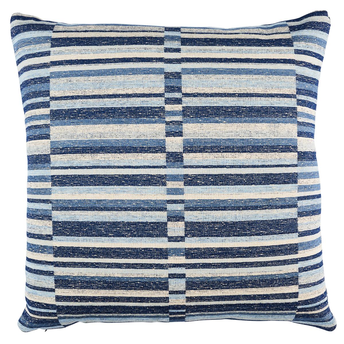 Schumacher Blue 18" x 18" Tierra Stripe Pillow
