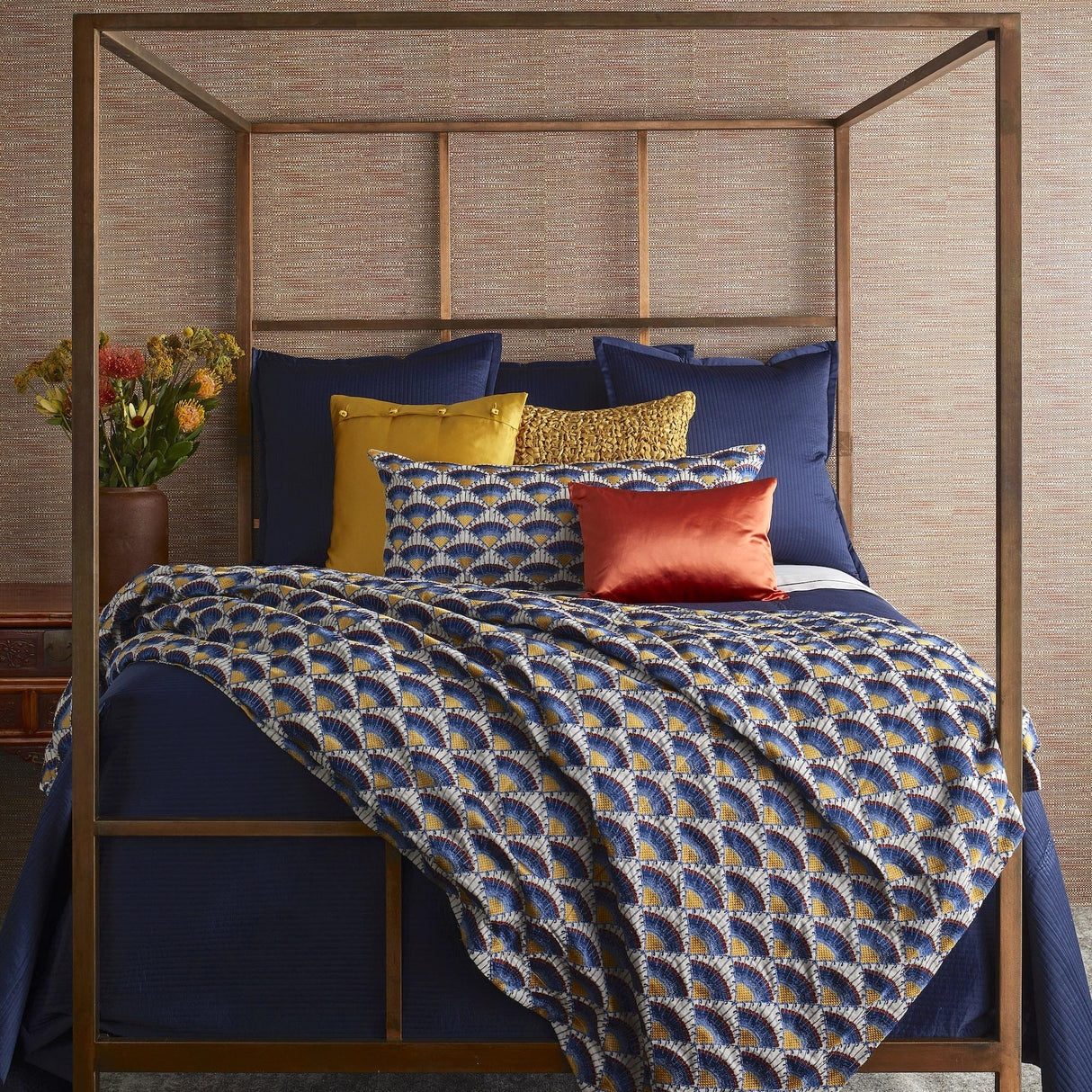 Ann Gish Navy King Linea Coverlet Set