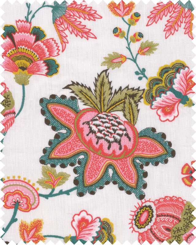 MindTheGap MIDSUMMER FLORAL Embroidered Natural Fabric Fabric