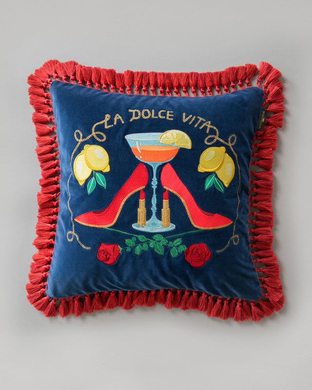 MindTheGap LA DOLCE VITA Embroidered Velvet Cushion Cushions Pillow