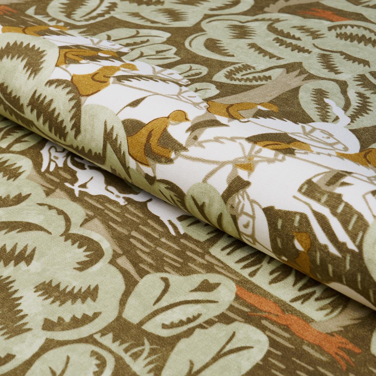 Schumacher Margaret Schloeman'S Fox Chase Sage & Soft Brown Fabric