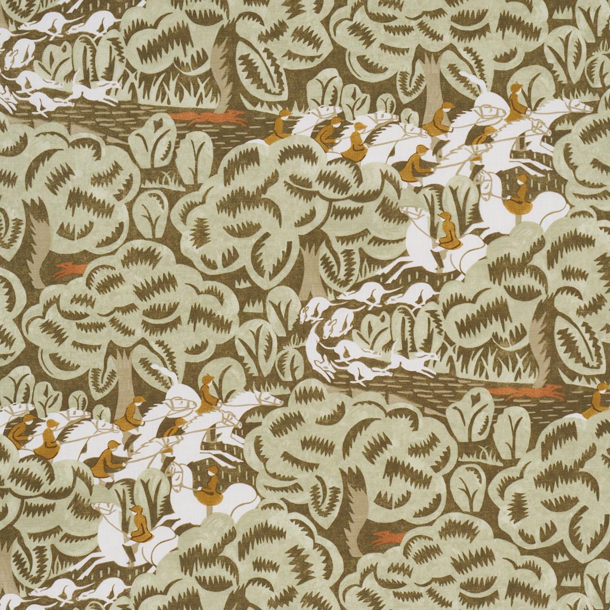 Schumacher Margaret Schloeman'S Fox Chase Sage & Soft Brown Fabric