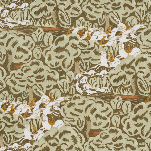 Schumacher Margaret Schloeman'S Fox Chase Sage & Soft Brown Fabric