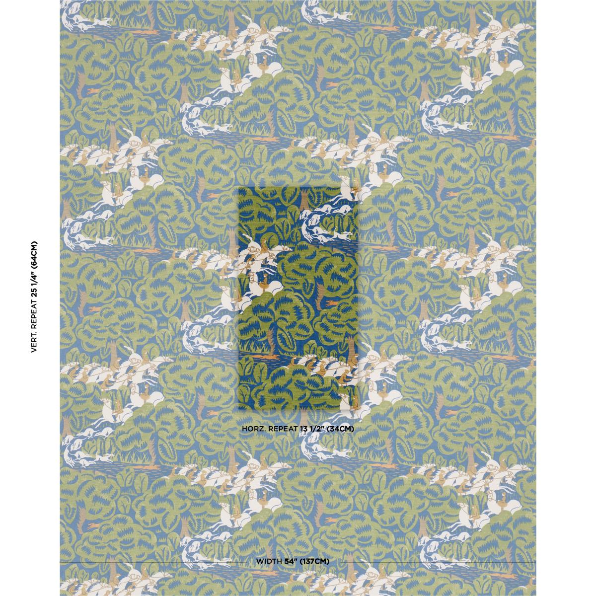 Schumacher Margaret Schloeman'S Fox Chase Navy & Green Fabric