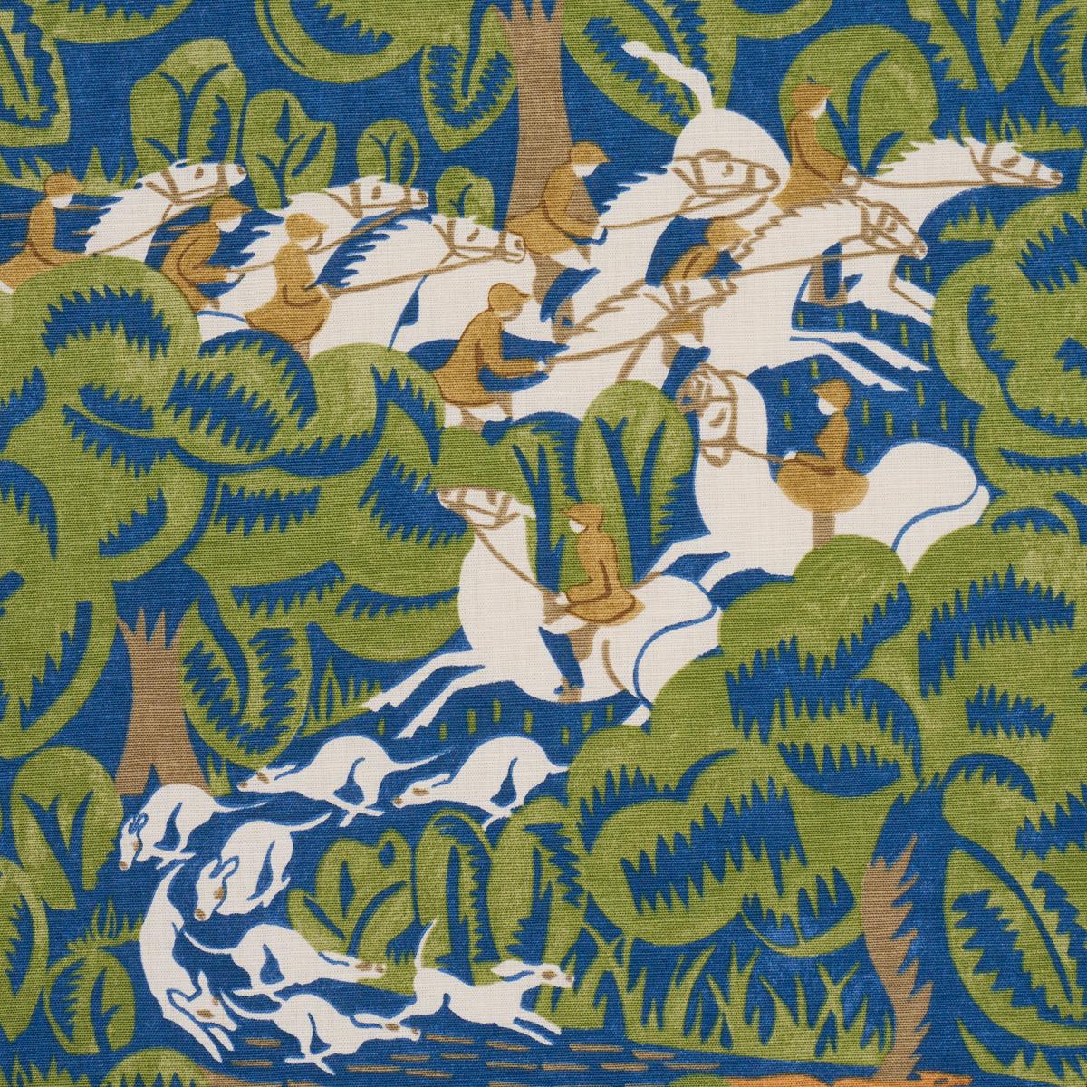 Schumacher Margaret Schloeman'S Fox Chase Navy & Green Fabric