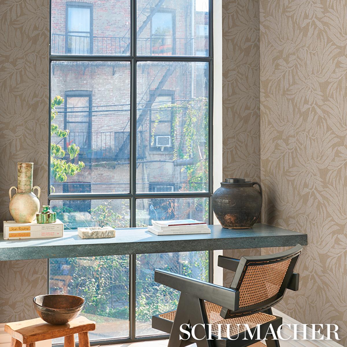 Schumacher Tayrona Palm Mosaic Sisal Playa Dorada Sand Wallpaper