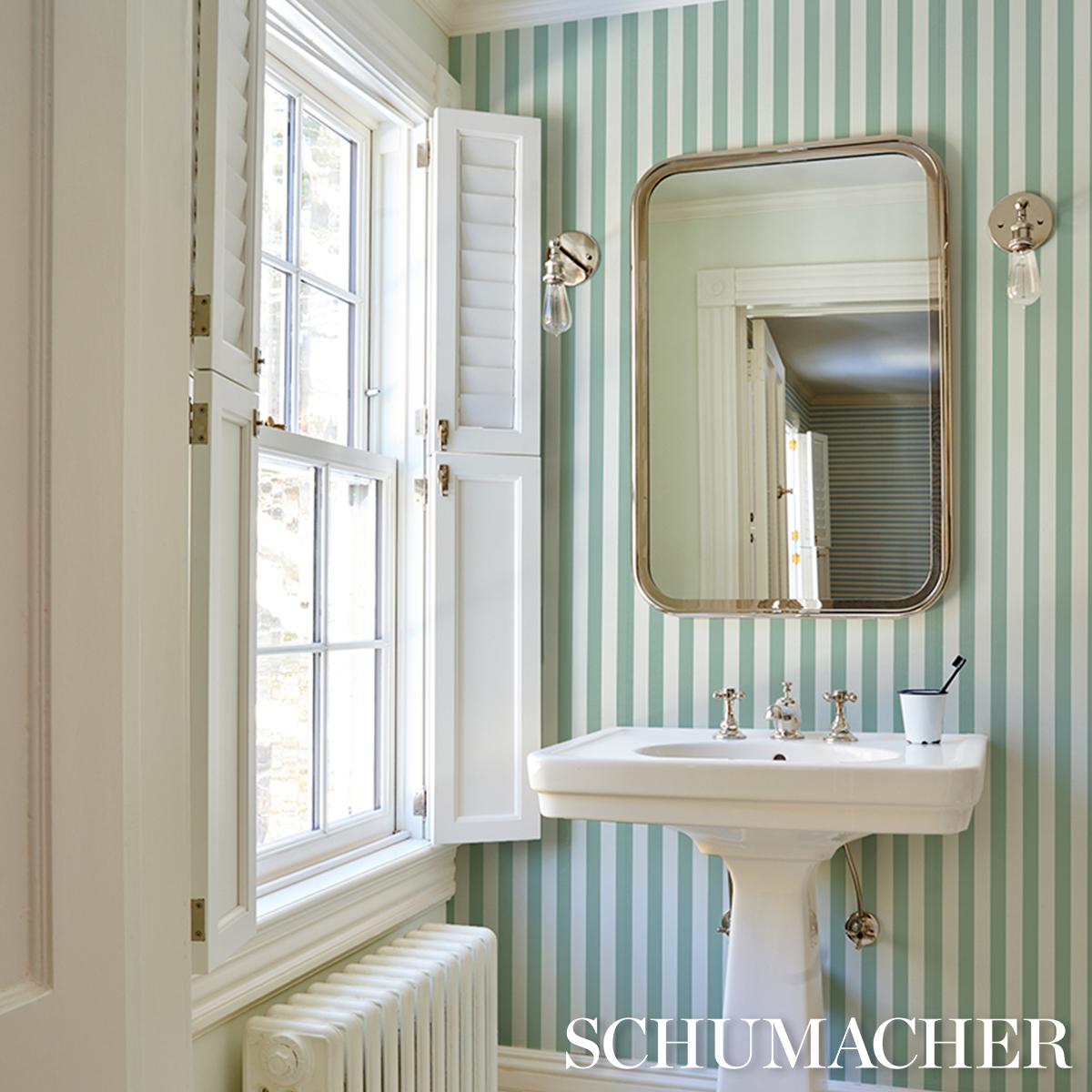 Schumacher Emma Stripe Teal Wallpaper