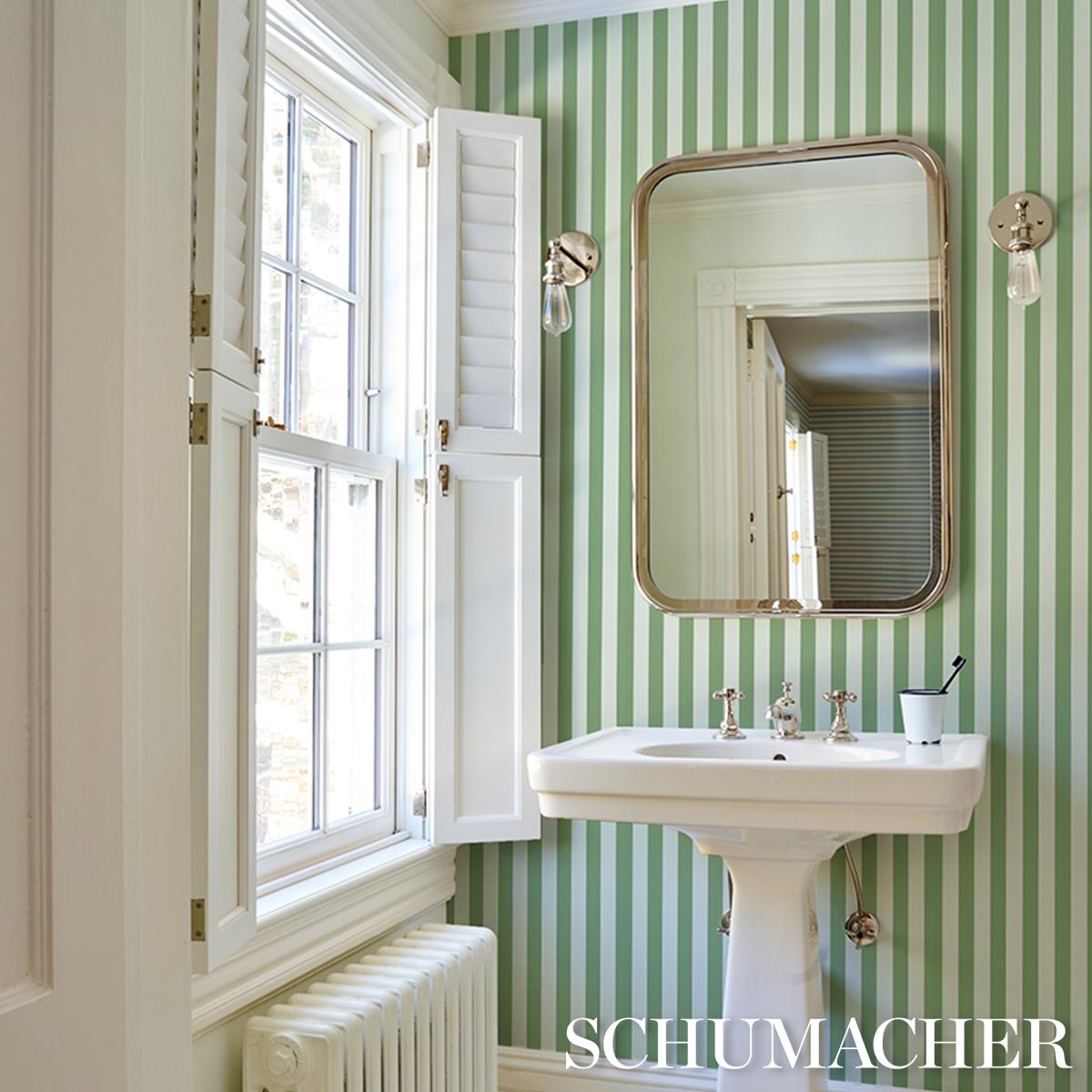 Schumacher Emma Stripe Apple Green Wallpaper