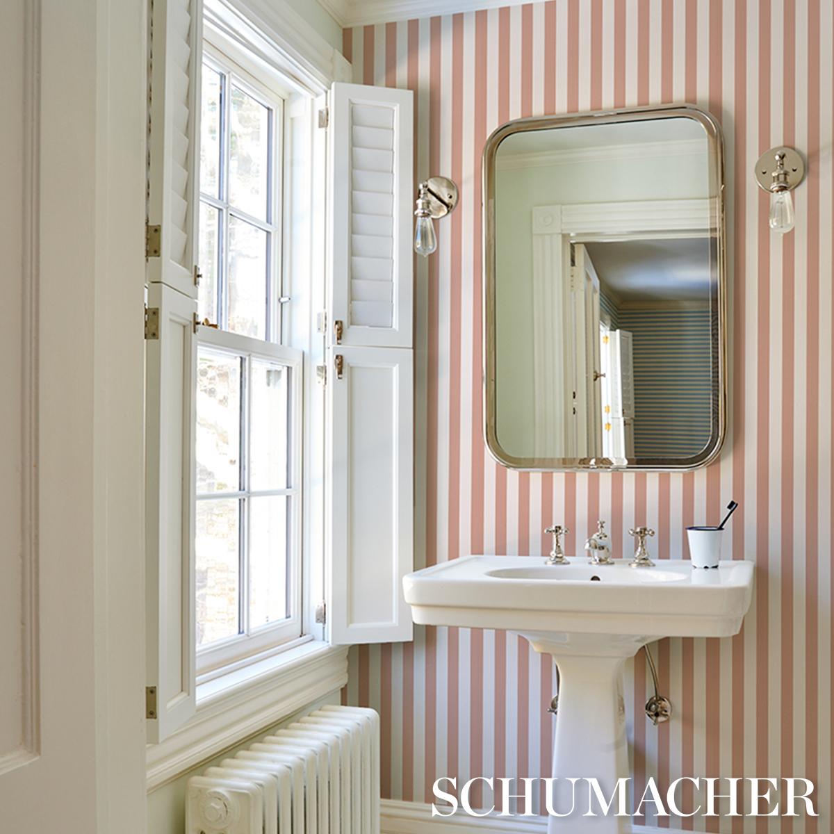 Schumacher Emma Stripe Coral Wallpaper