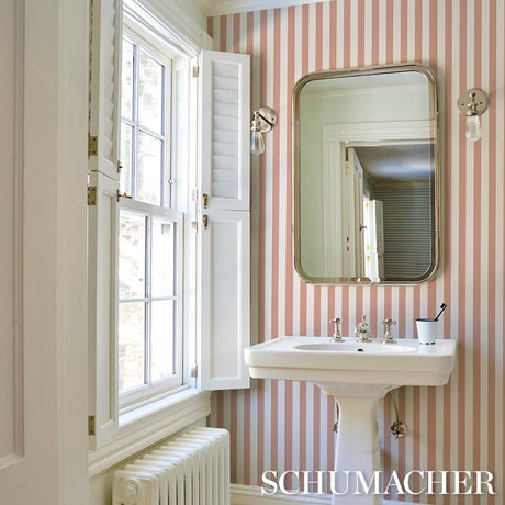 Schumacher Emma Stripe Coral Wallpaper