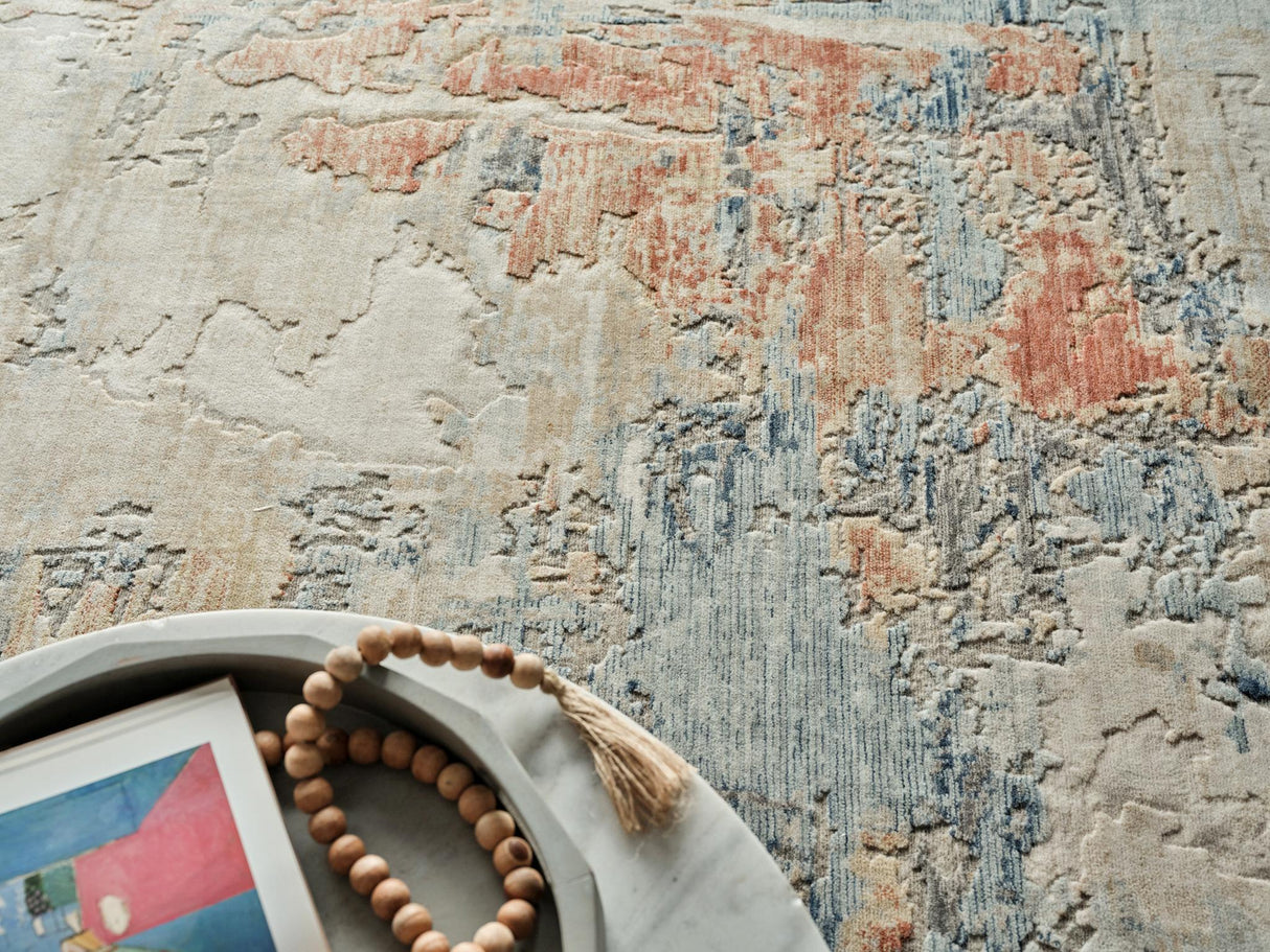 Exquisite Rugs Exquisite Rugs Infinity Handmade Wool/Nylon in 7132 Ivory/Blue/Terracotta 9' x 12' Area Rug