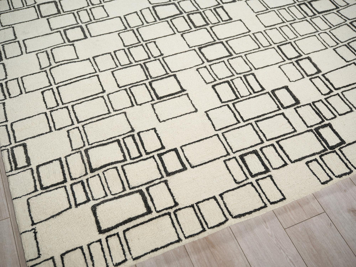 Exquisite Rugs Exquisite Rugs Soho Handmade Hand Tufted New Zealand Wool 7135 Ivory/Black 8' x 10' Area Rug