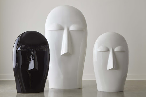 Phillips Collection Emerging Face Sculpture, Gel Coat White, Small Black Accent