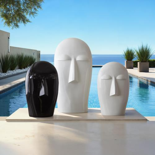 Phillips Collection Emerging Face Sculpture, Gel Coat White, Small Black Accent