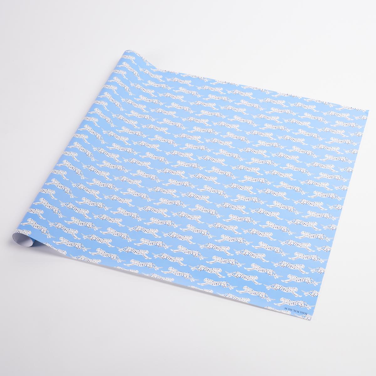 Schumacher Sky 37" x 24" Leaping Leopards Wrapping Paper