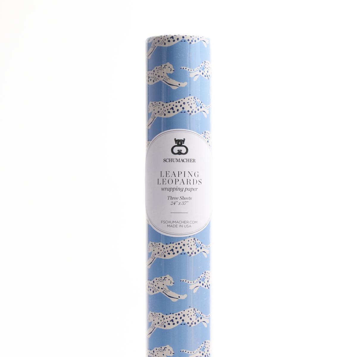 Schumacher Sky 37" x 24" Leaping Leopards Wrapping Paper