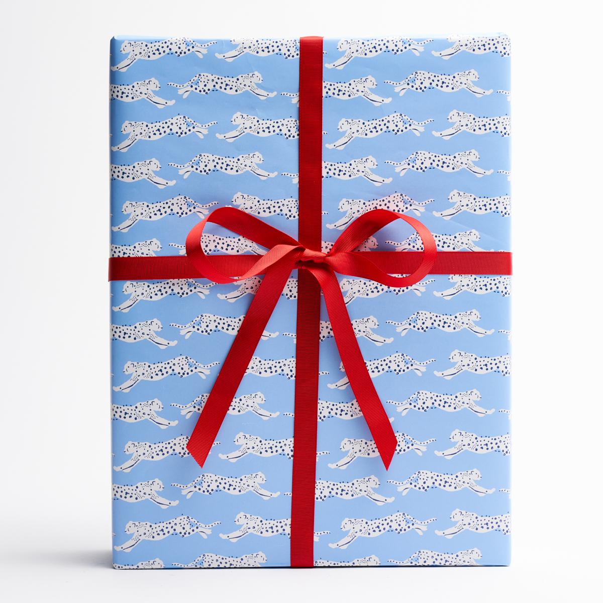 Schumacher Sky 37" x 24" Leaping Leopards Wrapping Paper