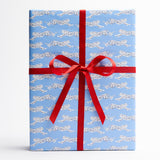 Schumacher Sky 37" x 24" Leaping Leopards Wrapping Paper