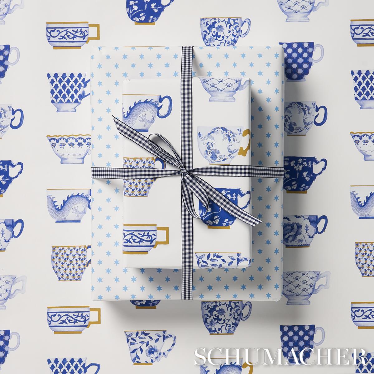 Schumacher Onie'S Teacups Wrapping Paper Porcelain 37" x 24" Pillow