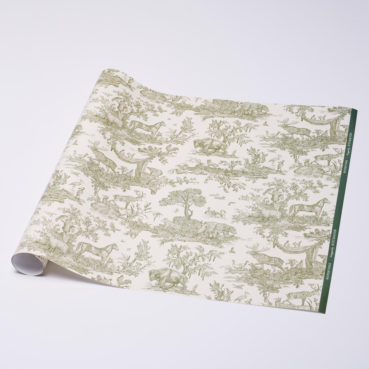 Schumacher Olive 37" x 24" Western Toile Wrapping Paper