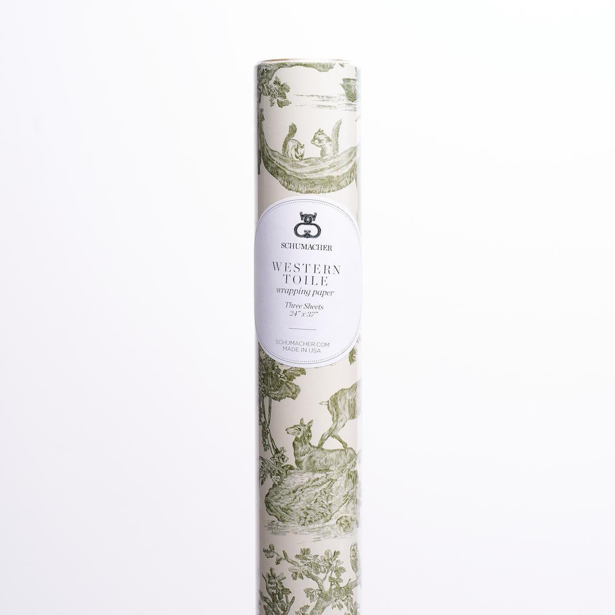 Schumacher Olive 37" x 24" Western Toile Wrapping Paper