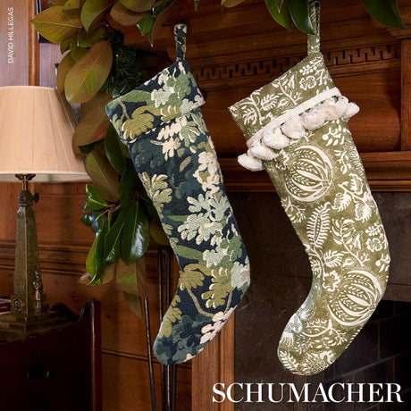 Schumacher Pomegranate Print Stocking Olive 8" x 24" Pillow