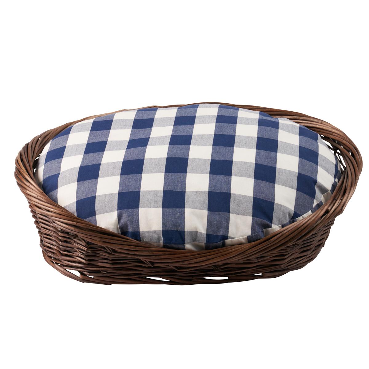 Schumacher Navy 19" x 22" Camden Cotton Check Dog Bed