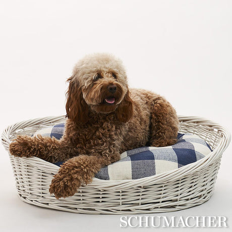 Schumacher Blue 35" x 41" Barnes Check Dog Bed