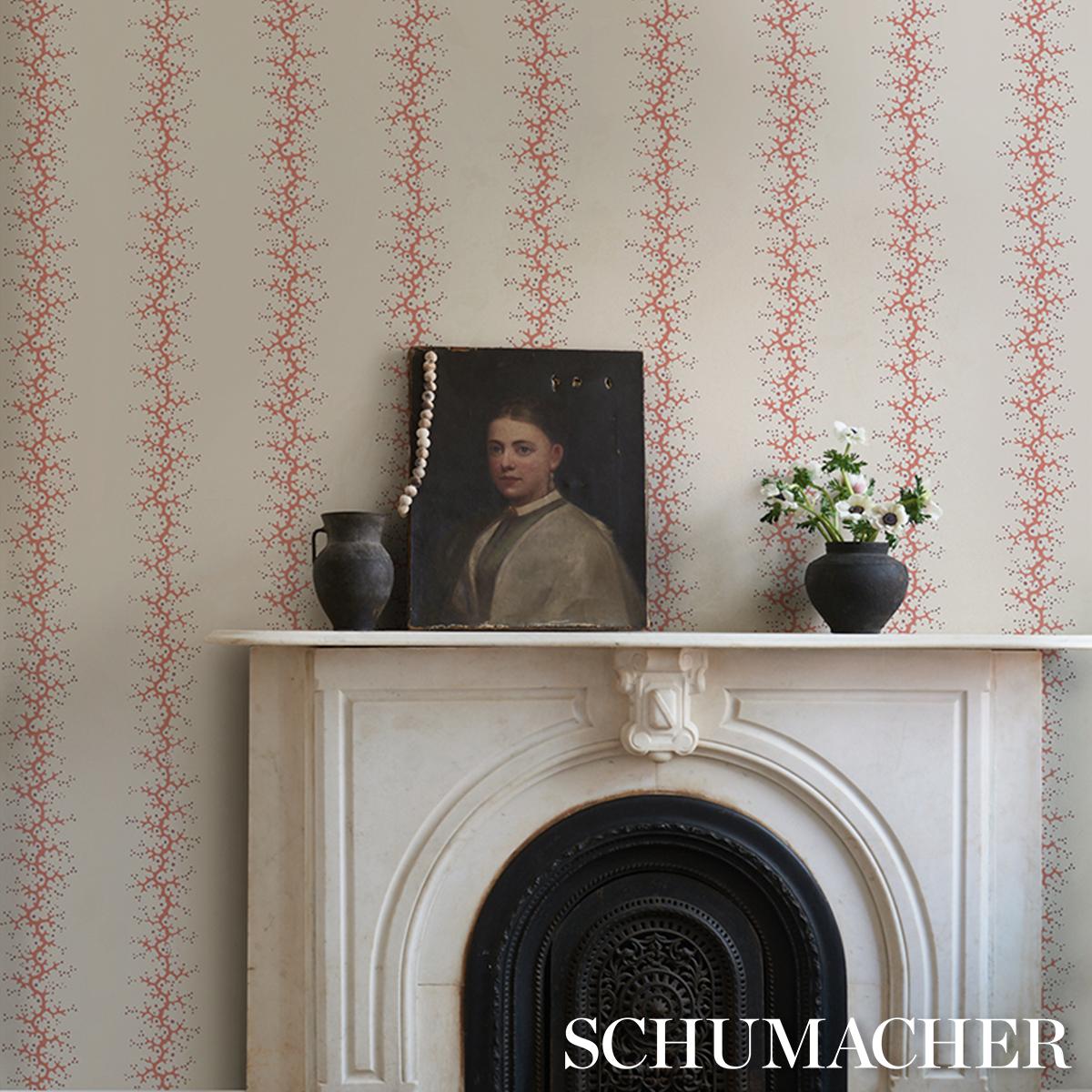 Schumacher Coral Stripe Coral Wallpaper