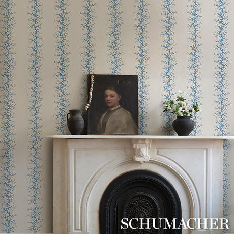 Schumacher Coral Stripe Blue Wallpaper