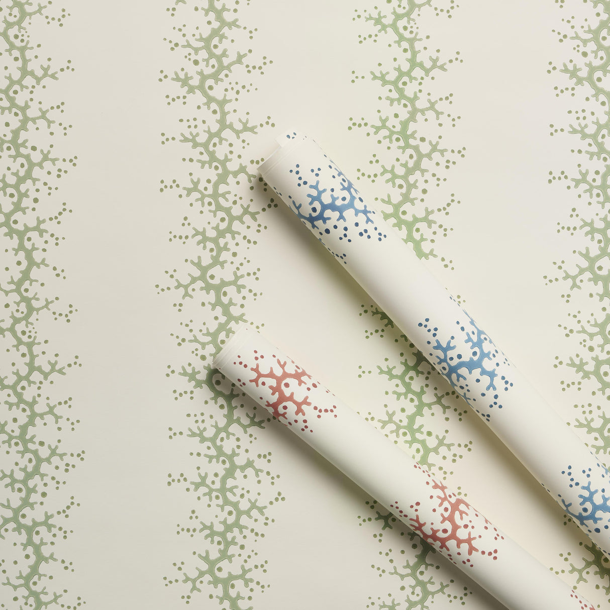 Schumacher Coral Stripe Green Wallpaper