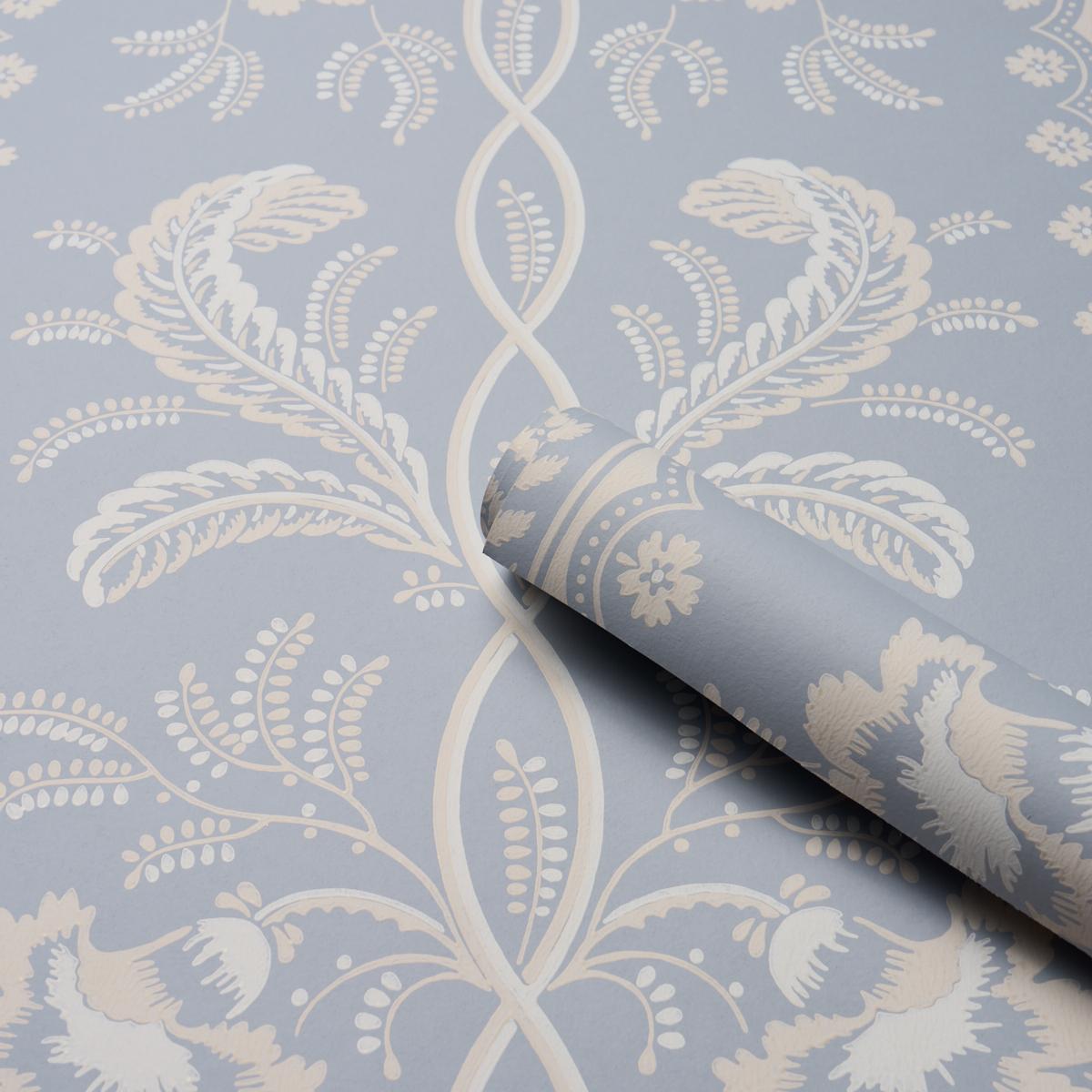 Schumacher Bell Flowers Light Blue Wallpaper